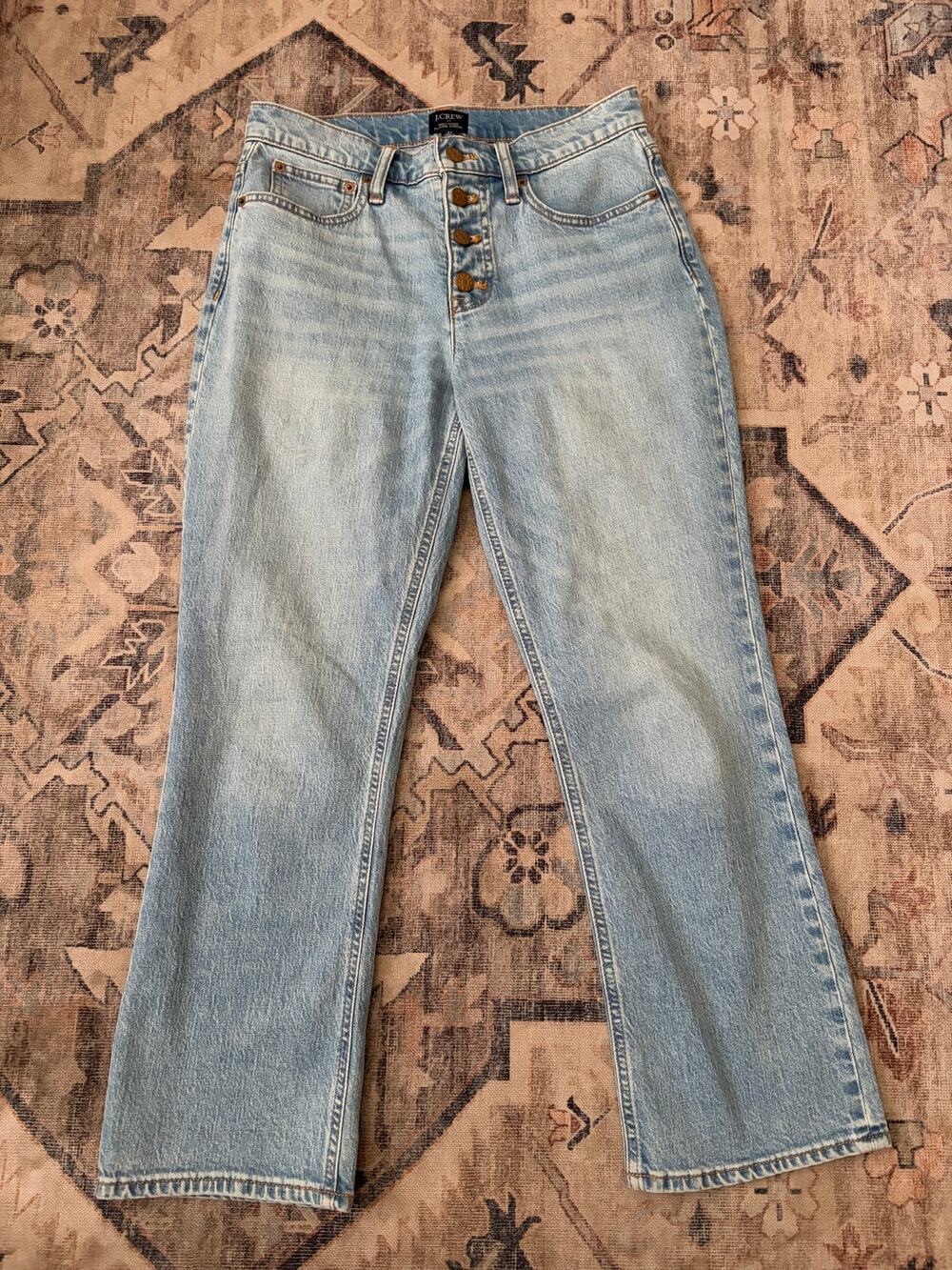 J.Crew Mid Rise Flare Crop Jeans Womens 27 Light Wash Button Fly Denim